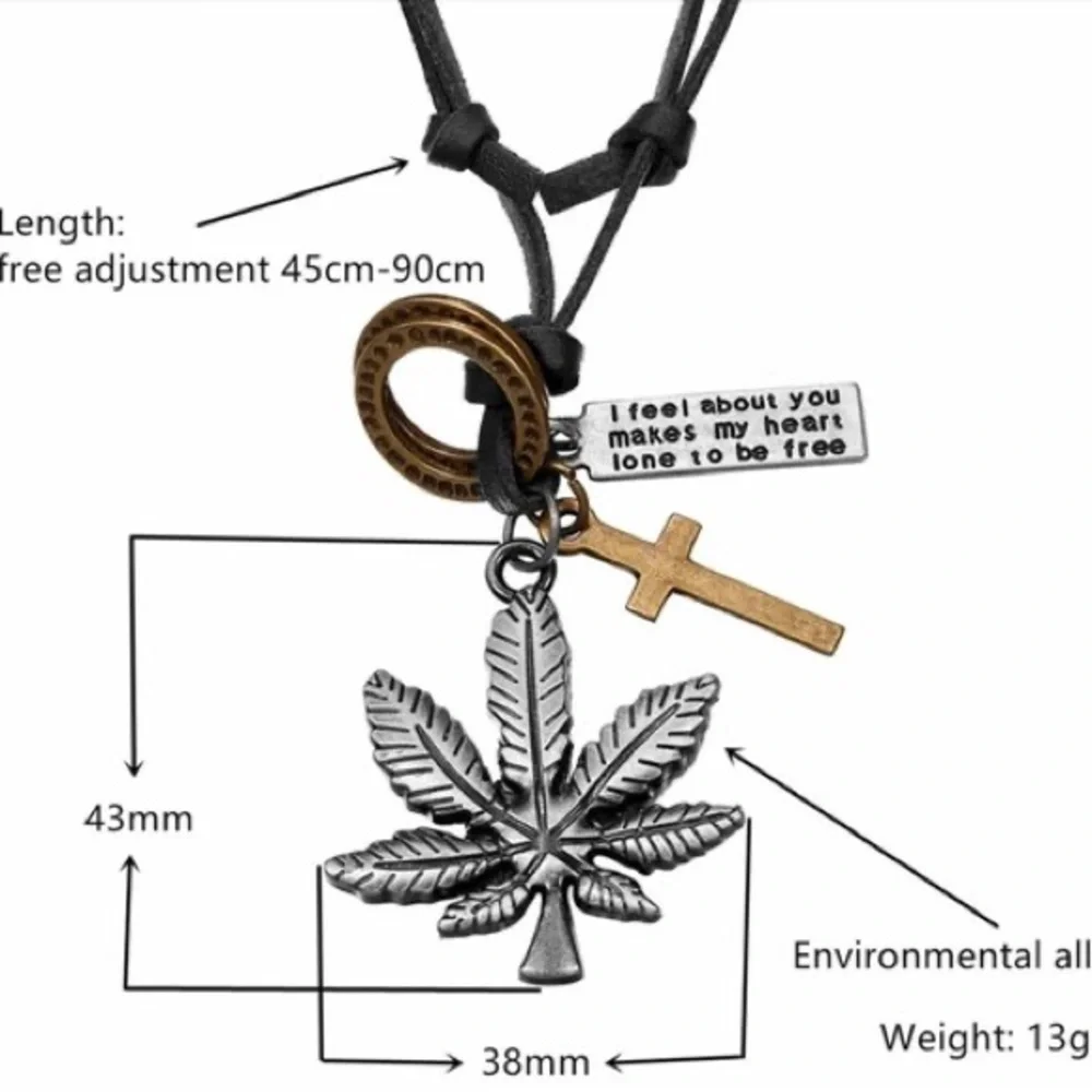 Maple leaf Men Necklace Punk Fashion Design Adjustable Pendant Necklace